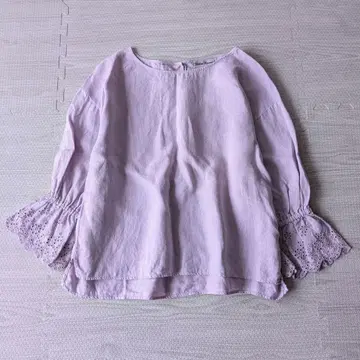 새상품급 어반 리서치 린넨 레이스 슬리브 블라우스 퍼플 린넨 100%