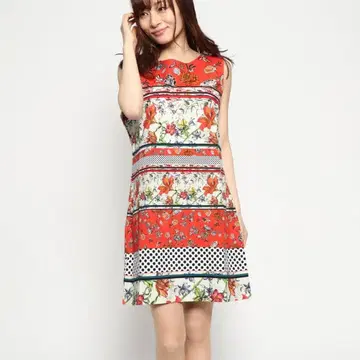 미사용 데시구알 Desigual 꽃무늬 슬리브리스 미니 원피스 40