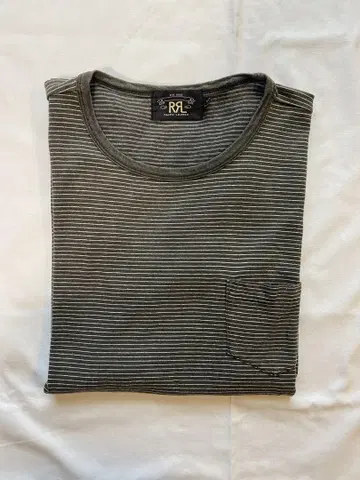 RRL 스트라이프 보더 티셔츠 다크 그레이