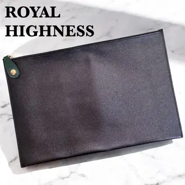ROYAL HIGHNESS 블랙 가죽 클러치 백 주름 가죽 골드 버튼