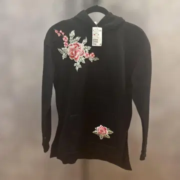 H&M 꽃무늬 자수 블랙 후드티 M 사이즈