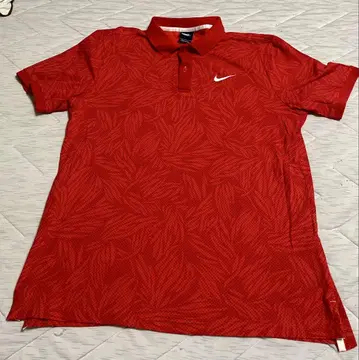 Nike 빨간색 피케 셔츠 잎 패턴 Size L