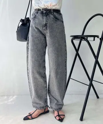 아즈노아즈 루루 커브 블랙 데님 팬츠 여성용 허리밴딩 무지