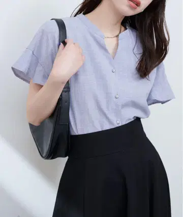 린넨 합성섬유 프릴 소매 블라우스