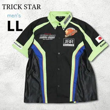 TRICK STAR 레이싱 반팔 셔츠 LL 가와사키 자수 바이크 의류