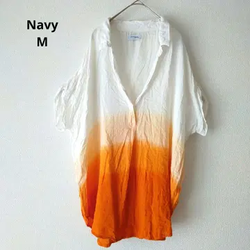 Navy 레이온 100% 그라데이션 셔츠 M 화이트 오렌지 루즈핏