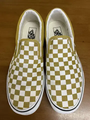 Vans 체크 무늬 슬립온 화이트/골드 28cm
