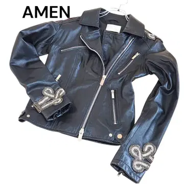 새상품급 AMEN 램 가죽 비쥬 장식 라이더 자켓 블랙 사이즈 40