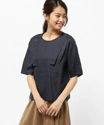 프렌치 린넨 턱 덮개 블라우스 5부 소매/뷔르데사봉 팰리시