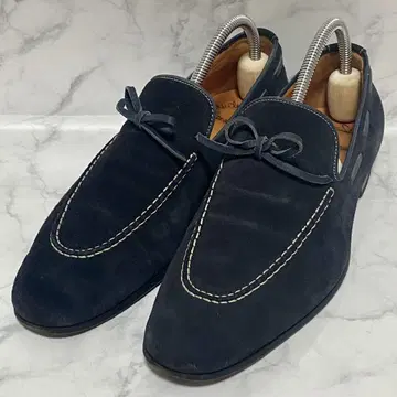 Santoni [6 1/2] 스웨이드 로퍼 리본 이탈리아제 네이비