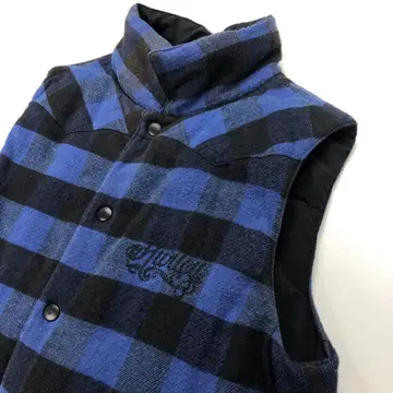Hurley 충전솜 베스트 체크 무늬 리버서블 블루 남성용 M
