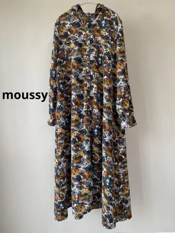 MOUSSY 마우지 롱 원피스 꽃무늬 올 패턴 빈티지 리본 긴팔