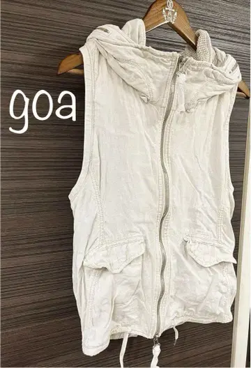 goa 더블 지퍼 빅 후드 부착 베스트 화이트 베이지