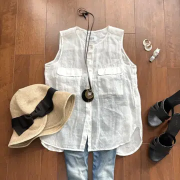 Spick&Span 스픽&스팬 린넨 100% 슬리브리스 린넨 블라우스