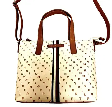 TOMMY HILFIGER 화이트/베이지 로고 프린트 숄더백
