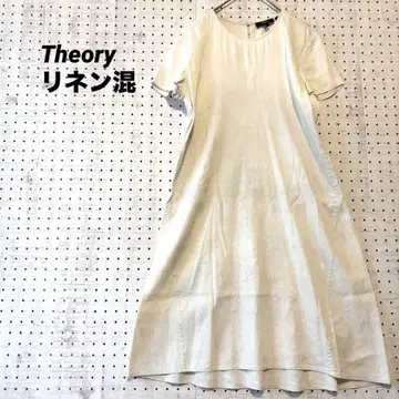 새상품급 띠어리 Theory 아이보리 반팔 A 라인 원피스 린넨 혼방 M