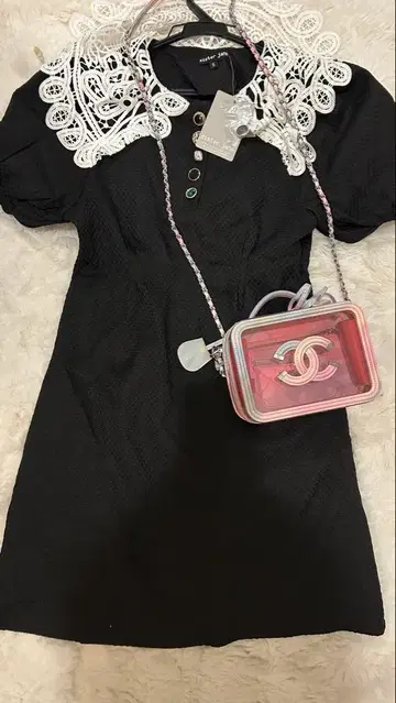 sister jan 블랙 미니 원피스 S 레이스 옷깃