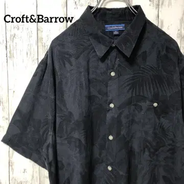 C2163 Croft&Barrow 알로하 셔츠 레이온 반팔 블랙 잎 패턴