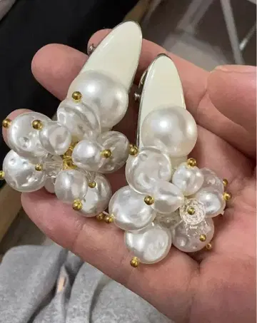 펄 꽃 모티브 헤어핀