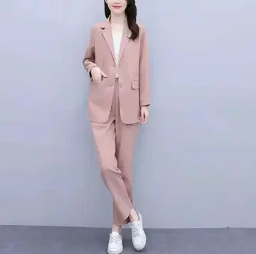 팬츠 수트 2개 세트 핑크 베이지 핑크 브라운