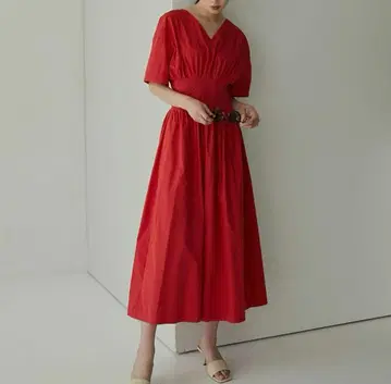 르 쉘 블루 라운드 폼 드레스 롱 플레어 원피스 레드 36