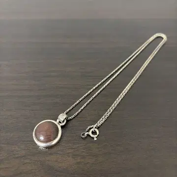 Vintage 실버 우드풍 라운드 펜던트 목걸이