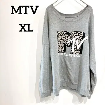 MTV [XL] 레오파드 무늬 로고 트레이닝복 그레이 맨투맨 속기모