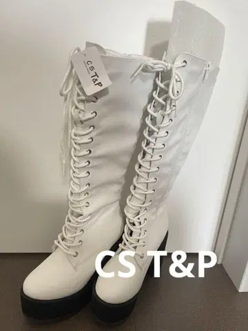 CS T&P 통굽 레이스업 롱 부츠 S