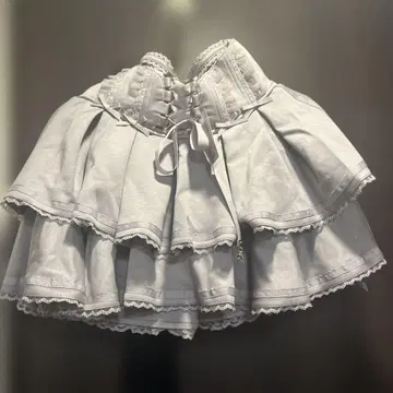 그레이 플레어 스커트 사이즈 레이스 장식 리즈리사
