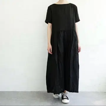 ...ARMEN 아멘...린넨 보트넥 숏 슬리브 원피스