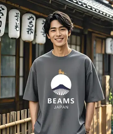 BEAMS 후지산과 호랑이 그레이 티셔츠