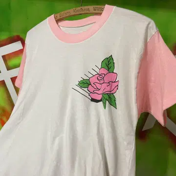 90s 핑크 장미 빈티지 싱글 스티치 구제 의류 티셔츠