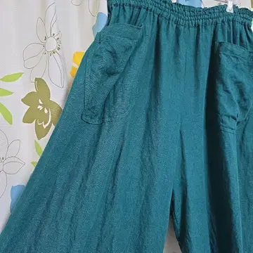 린넨 100% 와이드 플레어 팬츠 그린