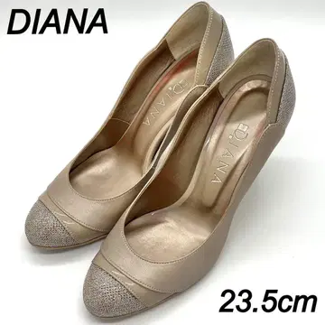 DIANA 23.5cm 가죽 글리터 라운드토 핑 힐 골드