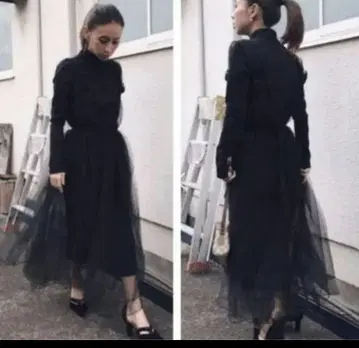 블랙 롱 슬리브 샤샤 스커트 셋업