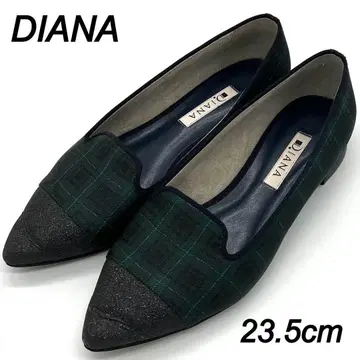 DIANA 23.5cm 가죽 플랫 스틸레토 라메 체크 그린