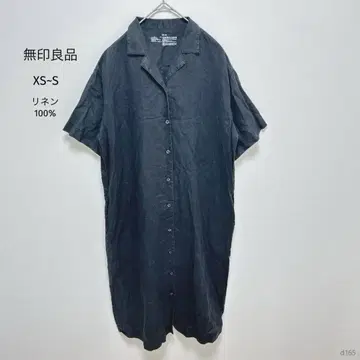 무인양품 | 린넨 셔츠 원피스 [XS~S] 미디 길이 작은 사이즈 블랙