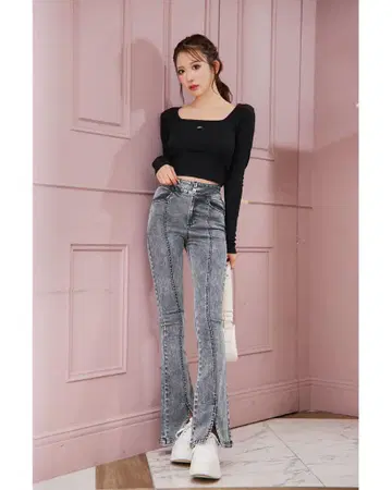 셰리미 슬림 레그 스트레치 플레어 데님