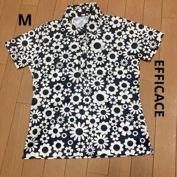 새상품급 EFFICACE 반팔 피케 셔츠 꽃무늬 네이비 사이즈 2