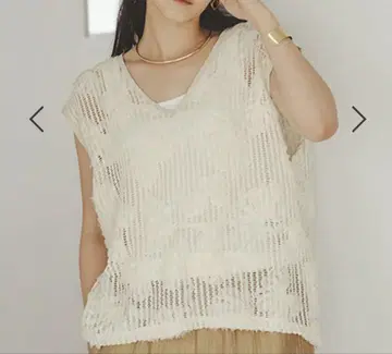 이번 시즌 패턴 메쉬 슬리브리스 스튜디오 클립 베스트 아이보리