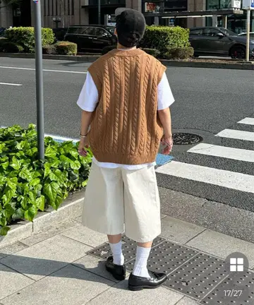 브라운 케이블 니트 베스트 L 사이즈