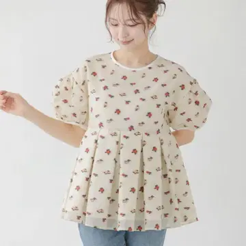 fitmore 시어 자카드 꽃무늬 파이핑 탑