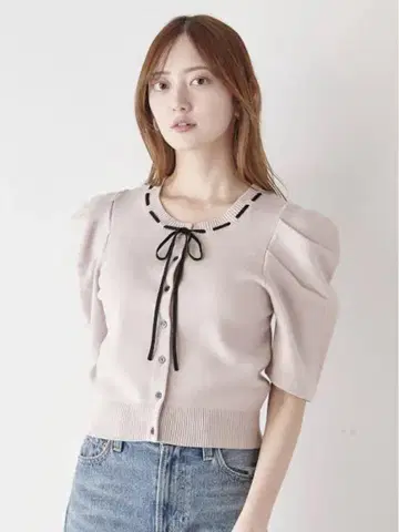 SNIDEL 토끼 온라인 한정판 바이컬러 리본 가디건 2025ss