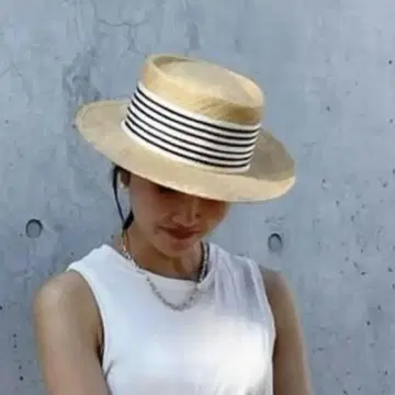 Chapeau d'O 캉캉 모자 스트라이프 리본 밀짚모자
