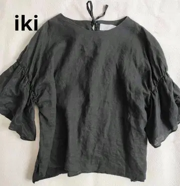 iki 린넨 100% 블랙 프릴 소매 반팔