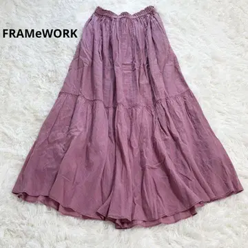 린넨 혼방 FRAMeWORK 면마 보일 제품 염색 티어드 스커트 핑크 M