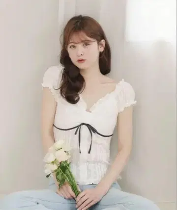 fupel 2way 코튼 레이스 리본 블라우스