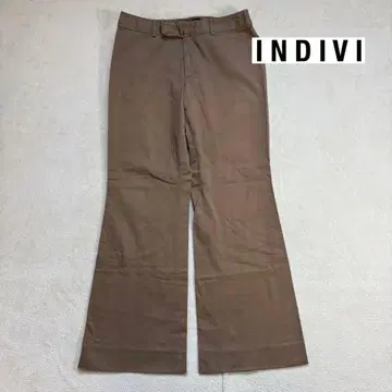 INDIVI 브라운 부츠 컷 코튼 플레어 팬츠