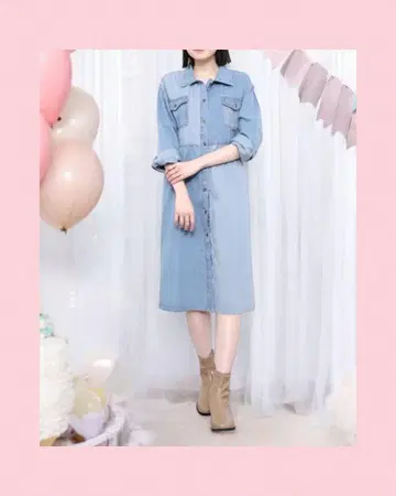 미사용 새상품! 프론트 오픈 데님 원피스 라이트 블루