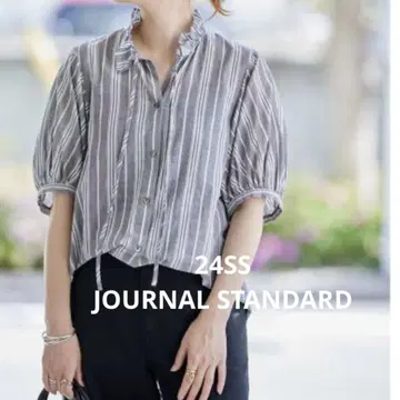 새상품급 저널 스탠다드 보일 스트라이프 프릴 옷깃 블라우스